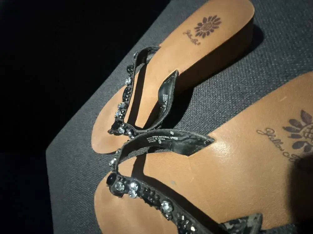 Yellow Box Stacy Rhinestone Embellished Platform Wedge Thong Sandals - Picture 2 of 2